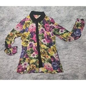 Red Camel Sheer Floral Blouse XS | Dark Romance Whimsigoth Back Cut-Out NWT